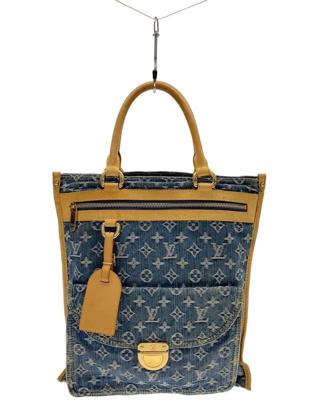 LOUIS VUITTON Flat Shopper Tote Bag Monogram Denim BLUE LV